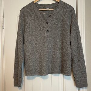 Old Navy Cozy Gray Henley Knit Sweater